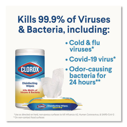 Disinfecting Wipes, Bleach Free Cleaning Wipes, 1-Ply, 7 x 8, Crisp Lemon, White, 35/Canister