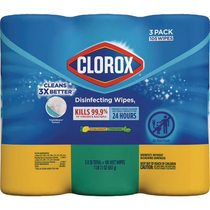 Disinfecting Wipes, 1-Ply, 7 x 8, Fresh Scent/Citrus Blend, White, 35/Canister, 3 Canisters/Pack