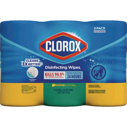 Disinfecting Wipes, Value Pack, Bleach Free Cleaning Wipes, 1-Ply, 7x8, Fresh Scent/Citrus Blend, White, 75/Canister, 3/Pack