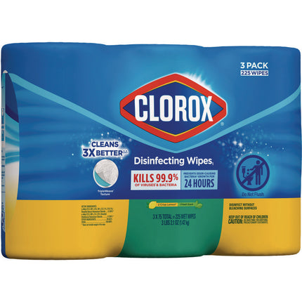 Disinfecting Wipes, Value Pack, Bleach Free Cleaning Wipes, 1-Ply, 7x8, Fresh Scent/Citrus Blend, White, 75/Canister, 3/Pack