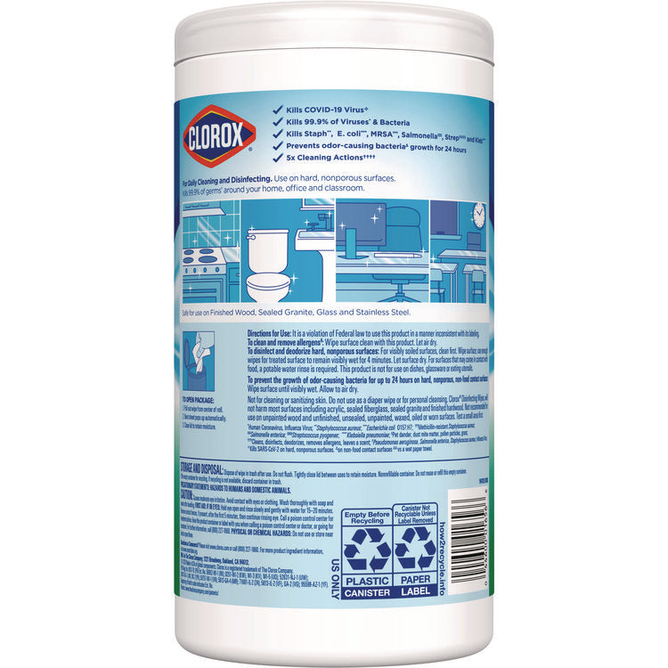 Disinfecting Wipes, Bleach Free Cleaning Wipes, 1-Ply, 7 x 8, Fresh Scent, White, 75/Canister, 6 Canisters/Carton