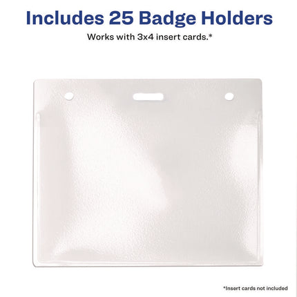 Secure Top Heavy-Duty Badge Holders, Horizontal, 4w X 3h, Clear, 25/pack