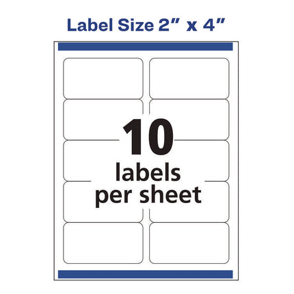 White Shipping Labels-Bulk Packs, Inkjet/laser Printers, 2 X 4, White, 10/sheet, 250 Sheets/box