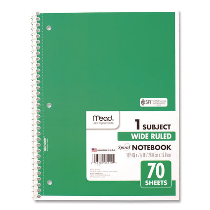 Spiral Notebook, 1-Subject, Wide/Legal Rule, Randomly Assorted Cover Colors, (70) 10.5 x 8 Sheets, 4/Pack