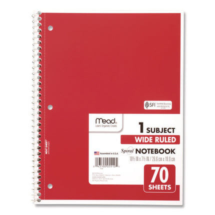 Spiral Notebook, 1-Subject, Wide/Legal Rule, Randomly Assorted Cover Colors, (70) 10.5 x 8 Sheets, 4/Pack
