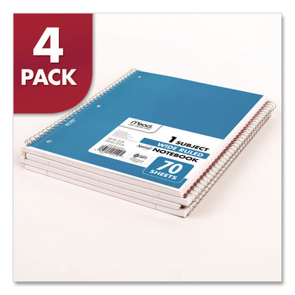 Spiral Notebook, 1-Subject, Wide/Legal Rule, Randomly Assorted Cover Colors, (70) 10.5 x 8 Sheets, 4/Pack