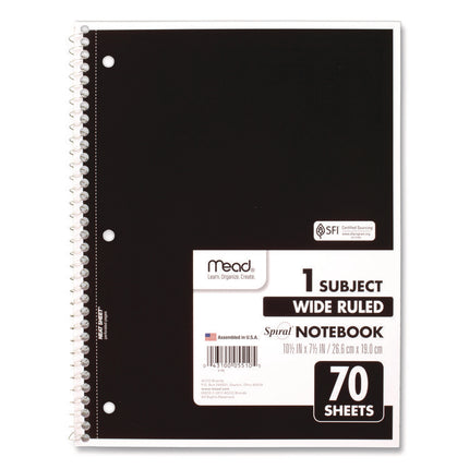 Spiral Notebook, 1-Subject, Wide/Legal Rule, Randomly Assorted Cover Colors, (70) 10.5 x 8 Sheets, 4/Pack