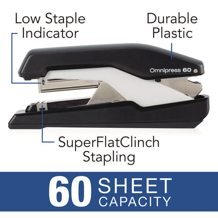 Omnipress So60 Heavy-Duty Full Strip Stapler, 60-Sheet Capacity, Black/gray
