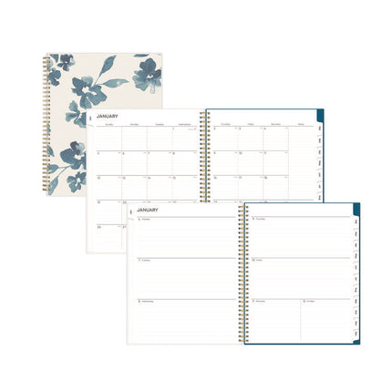 Bakah Blue Weekly/Monthly Planner, Floral Artwork, 11 x 8.5, Blue/White Cover, 12-Month (Jan to Dec): 2025