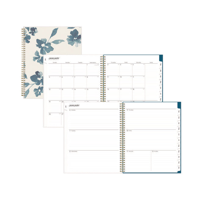 Bakah Blue Weekly/Monthly Planner, Floral Artwork, 11 x 8.5, Blue/White Cover, 12-Month (Jan to Dec): 2025