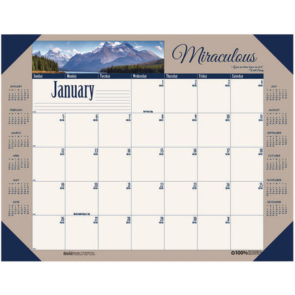 Earthscapes Recycled Monthly Desk Pad Calendar, Motivational Photos, 22 x 17, Blue Binding/Corners, 12-Month (Jan-Dec): 2025