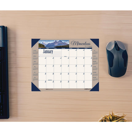 Earthscapes Recycled Monthly Desk Pad Calendar, Motivational Photos, 22 x 17, Blue Binding/Corners, 12-Month (Jan-Dec): 2025