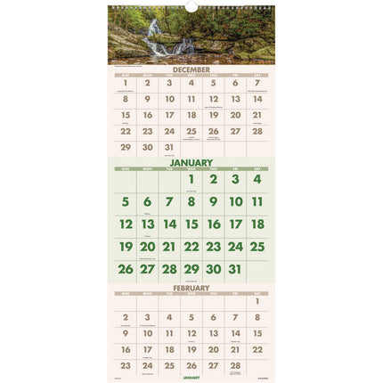 Scenic Three-Month Wall Calendar, Landscape Photography, 12 x 27, White Sheets, 14-Month: Dec 2024 to Jan 2026