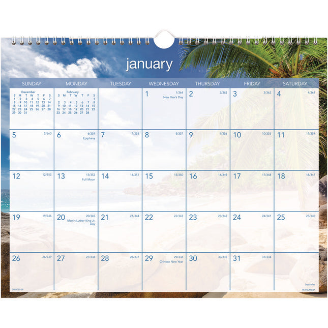 Tropical Escape Wall Calendar, Tropical Escape Photography, 15 x 12, Pale Blue/Multicolor Sheets, 12-Month (Jan to Dec): 2025