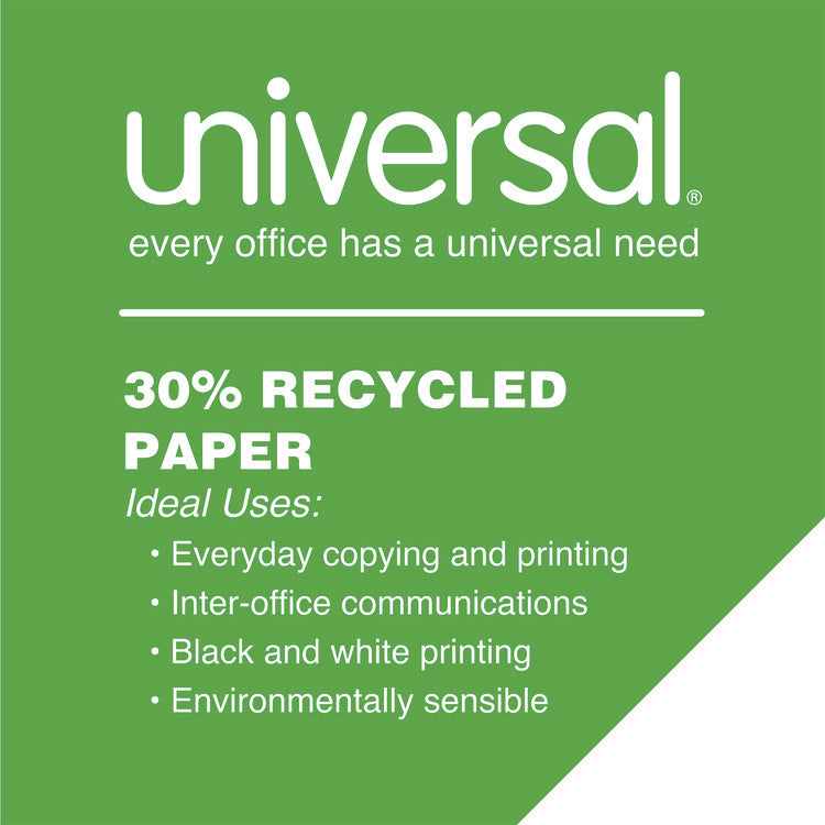 30% Recycled Copy Paper, 92 Bright, 20 lb Bond Weight, 8.5 x 11, White, 500 Sheets/Ream, 10 Reams/Carton