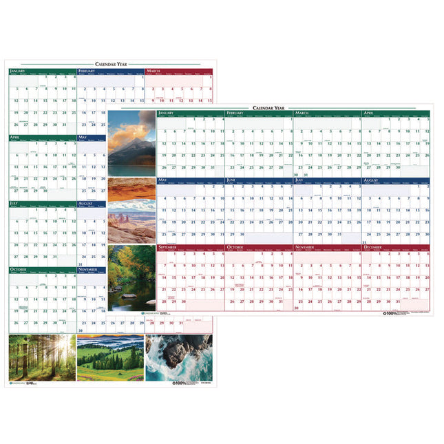 Earthscapes Recycled Reversible/Erasable Yearly Wall Calendar, Nature Photos, 32 x 48, White Sheets, 12-Month (Jan-Dec): 2025