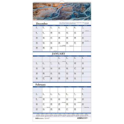 Earthscapes Recycled 3-Month Vertical Wall Calendar, Scenic Photography, 8 x 17, White Sheets, 14-Month: Dec 2024 to Jan 2026