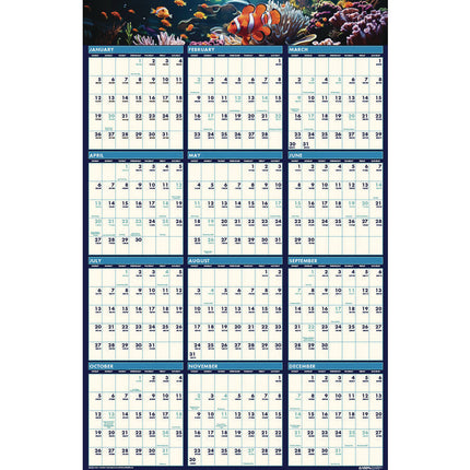 Earthscapes Recycled Reversible/Erasable Yearly Wall Calendar, Sea Life Photos, 24 x 37, White Sheets, 12-Month(Jan-Dec):2025