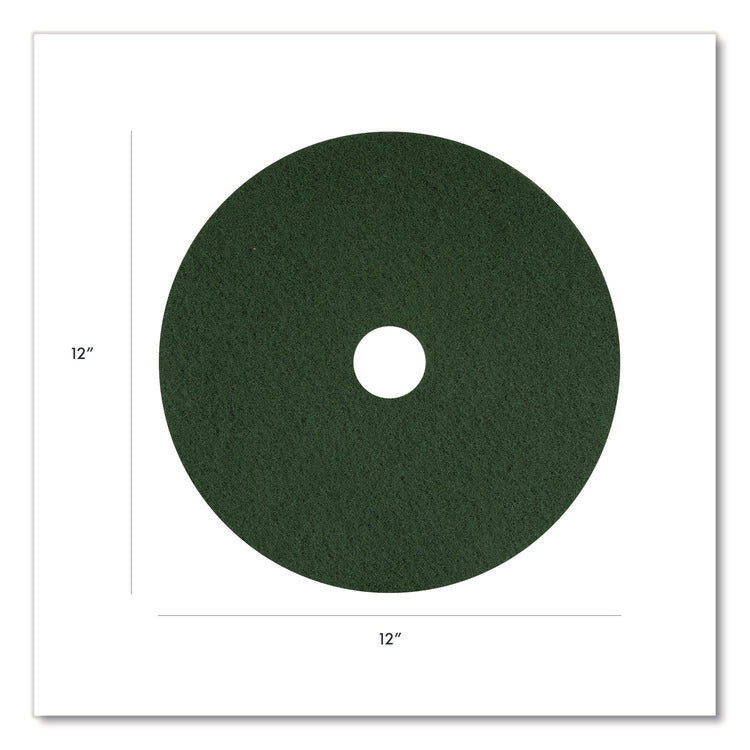 Scrubbing Pads, 12" Diameter, Green, 5/Carton