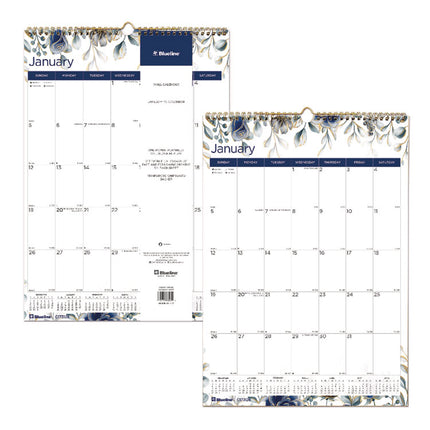 12-Month Colorful Wall Calendar, Floral Artwork, 12 x 17, White Sheets, 12-Month (Jan to Dec): 2025