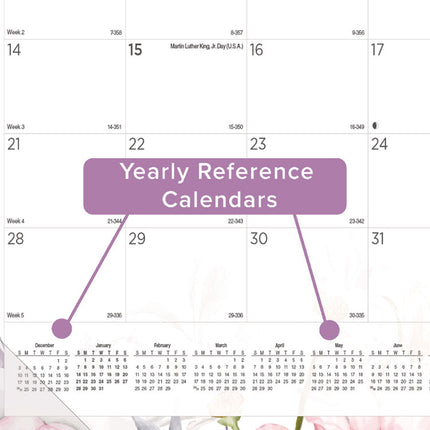 Passion Monthly Deskpad Calendar, Floral Artwork, 22 x 17, White/Multicolor Sheets, Black Binding, 12-Month (Jan-Dec): 2025