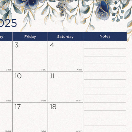Monthly Desk Pad Calendar, Floral Artwork, 22 x 17, Black Binding, Clear Corners, 12-Month (Jan-Dec): 2025