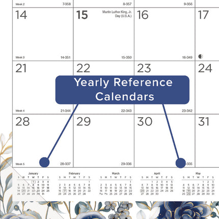 Monthly Desk Pad Calendar, Floral Artwork, 22 x 17, Black Binding, Clear Corners, 12-Month (Jan-Dec): 2025