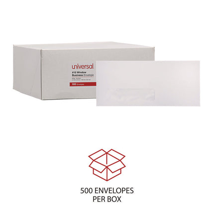 Open-Side Business Envelope, 1 Window, #10, Commercial Flap, Gummed Closure, 4.13 x 9.5, White, 500/Box