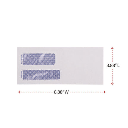 Double Window Business Envelope, #9, Commercial Flap, Gummed Closure, 3.88 x 8.88, White, 500/Box