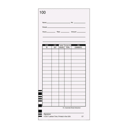 Time Clock Cards For Lathem Time 7000e, Two Sides, 3.5 X 7.25, 100/pack