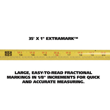 ExtraMark Tape Measure, 1" x 35 ft, Steel, Orange/Black
