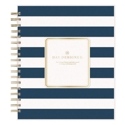 Day Designer Navy Stripe Daily/Monthly Planner, Horizontal Stripe Artwork, 10 x 8, Navy/White Cover, 12-Month (Jan-Dec): 2025