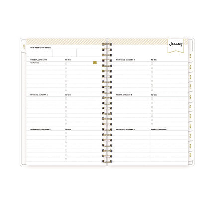 Day Designer Tile Weekly/Monthly Planner, Geometric Artwork, 8 x 5, Blue/White Cover, 12-Month (Jan to Dec): 2025