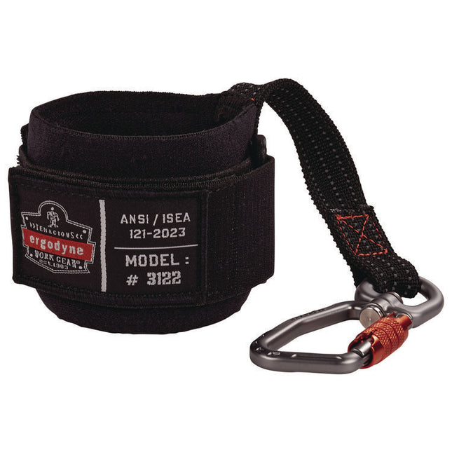 Squids 3122 Pull-On Wrist Tool Lanyard with Carabiner Anchor, 5 lb Max Working Capacity, 7" Long, Black