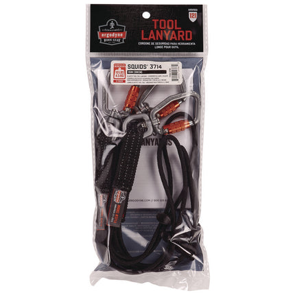 Squids 3714 Elastic Tool Tail Lanyard w/Carabiner and Cinch Loop, 10 lb Max Working Capacity, 15" Long, Black, 3/Pack