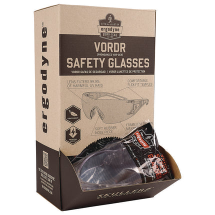 Skullerz VORDR Safety Glasses, Frameless, Clear Polycarbonate Lens, 12/Pack