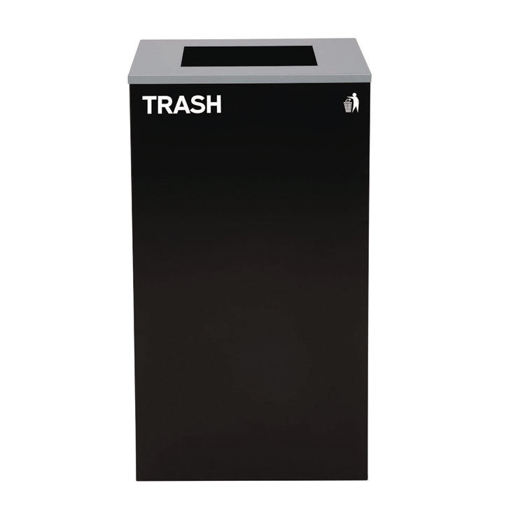 29 Gallon Trash/Recycling Cans, Steel, Blue Recycling with Mixed Lid, Black Trash Can with Square Lid