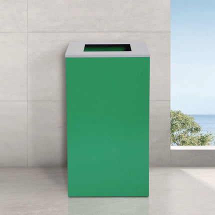 29 Gallon Trash/Recycling Cans, Steel, Green Recycling Can with Square Lid, Black Trash Can with Square Lid