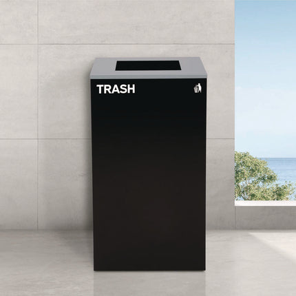 29 Gallon Trash/Recycling Cans, Steel, Green Recycling Can with Square Lid, Black Trash Can with Square Lid