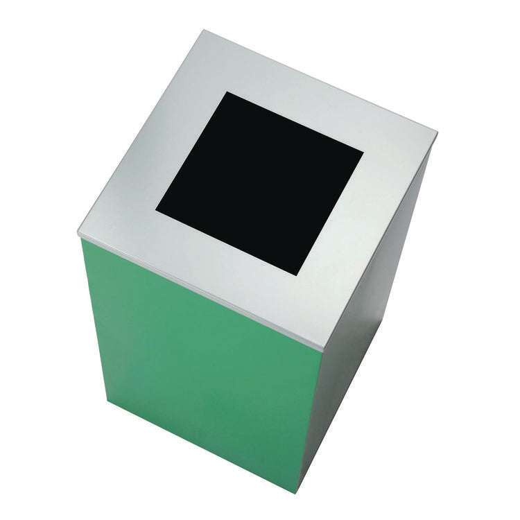 29 Gallon Trash/Recycling Cans, Steel, Green Mixed Recycling Can with Square Lid, Black Trash Can with Square Lid