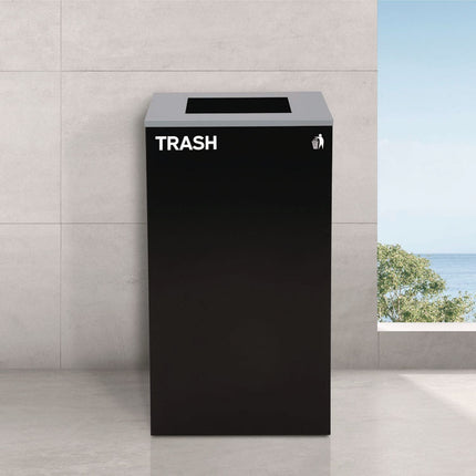 29 Gallon Trash/Recycling Cans, Steel, Green Mixed Recycling Can with Square Lid, Black Trash Can with Square Lid