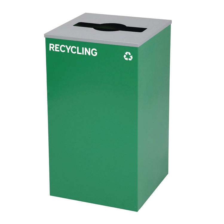 29 Gallon Trash/Recycling Cans, Steel, Green Recycling Can with Mixed Lid, Black Trash Can with Square Lid