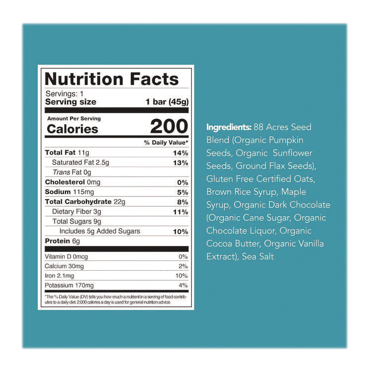 Sweet 'N Salty Gluten-Free Dark Chocolate Sea Salt Seed and Oat Bar, 1.6 oz Bar, 9/Box