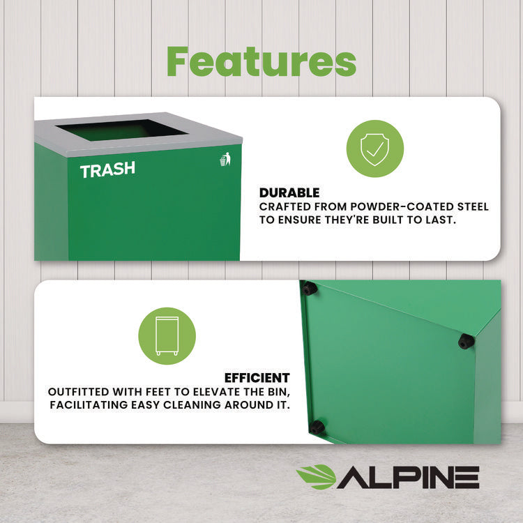 29 Gallon Trash/Recycling Cans, Steel, Green Trash Can with Square Lid