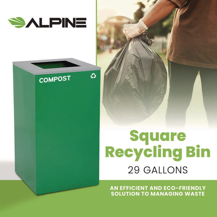 29 Gallon Trash/Recycling Cans, Steel, Green Compost Can with Square Lid