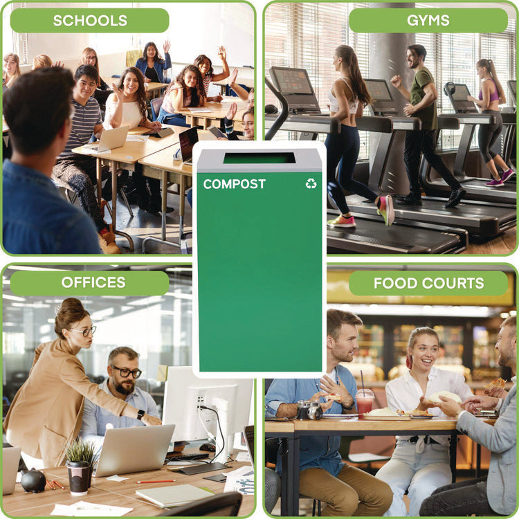 29 Gallon Trash/Recycling Cans, Steel, Green Compost Can with Square Lid