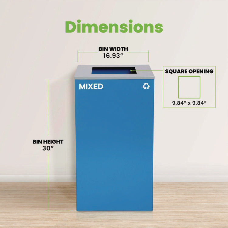 29 Gallon Trash/Recycling Cans, Steel, Blue Mixed Recycling Can with Square Lid