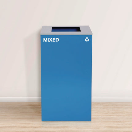 29 Gallon Trash/Recycling Cans, Steel, Blue Mixed Recycling Can with Square Lid