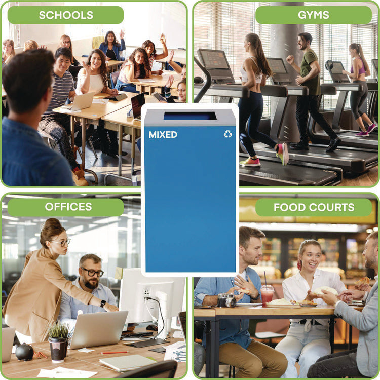 29 Gallon Trash/Recycling Cans, Steel, Blue Mixed Recycling Can with Square Lid