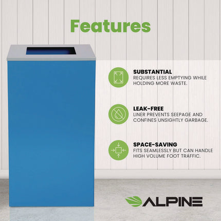 29 Gallon Trash/Recycling Cans, Steel, Blue Can with Square Lid